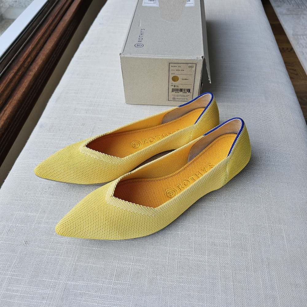 New! Rothy's Sz 8.5 Point Ballet Flats Shoes Retired Sunshine Yellow Rothys - Picture 2 of 11